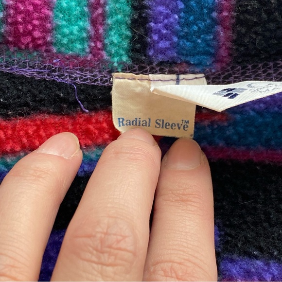 Vtg 80's Columbia Aztec Print Radial Sleeve 1/4 Snap Fleece Jacket Size L - HOLE - Picture 13 of 16